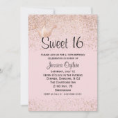 Roos Gold Crown Pink Sweet 16 Birthday Invitation Kaart (Voorkant)