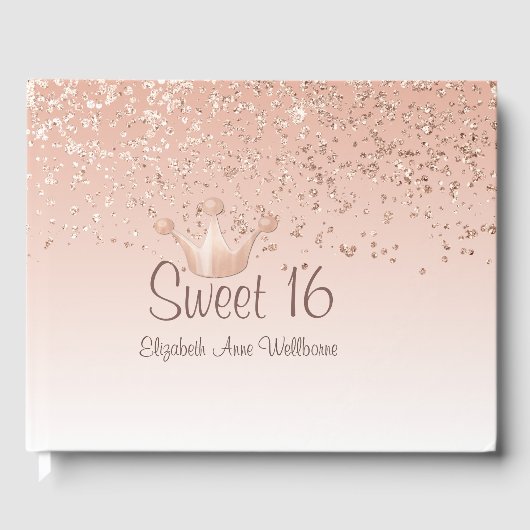 Roos Gold Crown Sweet 16 Guest Book Gastenboek (Voorkant)
