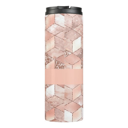 Roos Gold Cube Marmeren Naam Script Thermosbeker (Achterkant)