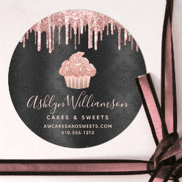 Roos Gold Cupcake Glitter Drift Bakery Black Chef Ronde Sticker