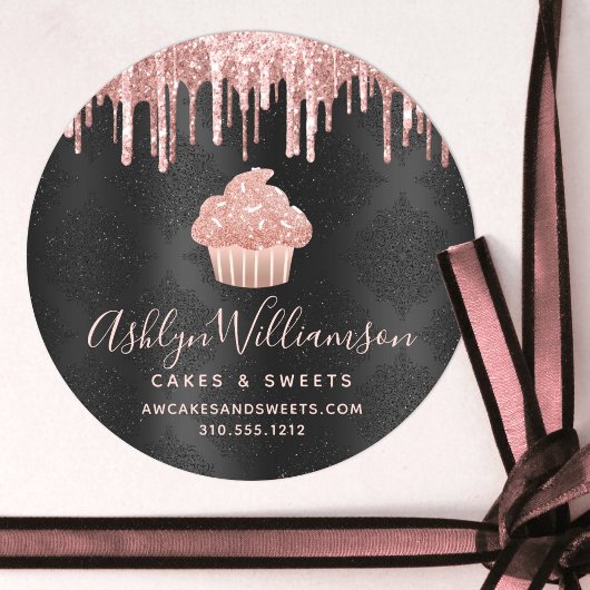 Roos Gold Cupcake Glitter Drift Bakery Black Chef Ronde Sticker