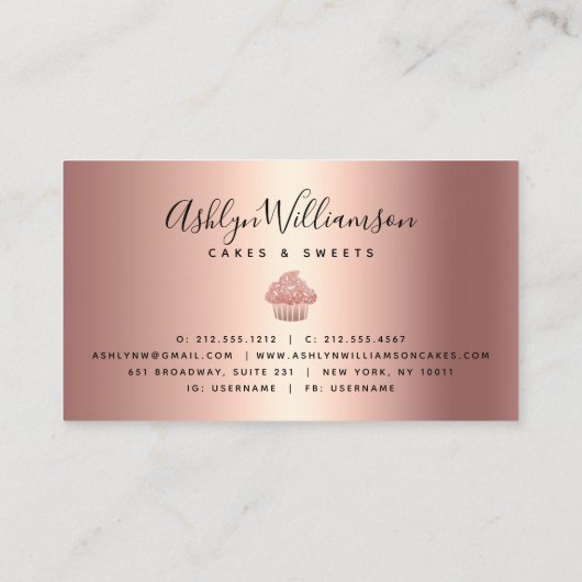 Roos Gold Cupcake Glitter Drift Bakery Chef Black Visitekaartje (Achterkant)