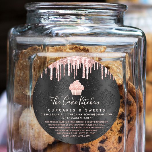 Roos Gold Cupcake Glitter Drift Black Chef Legal Ronde Sticker