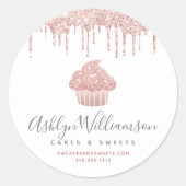 Roos Gold Cupcake Pastry Chef Bakery Glitter Drive Ronde Sticker (Voorkant)