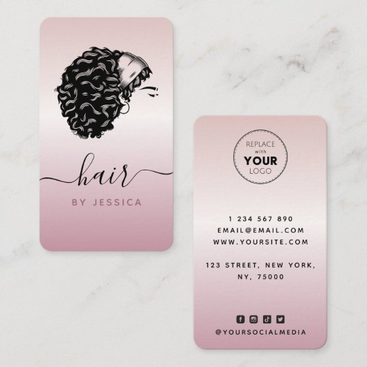 Roos Gold Curly Afro Hair Haarstylist Beauty Salon Visitekaartje (Voorkant / Achterkant)