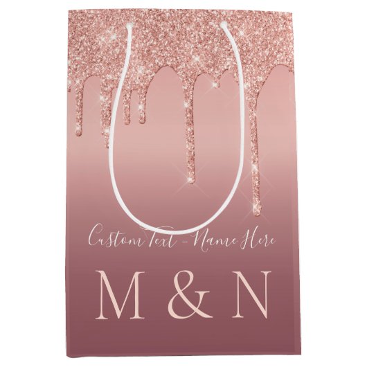 Roos Gold Custom Letter Jouw naam Wedding Gift Bag Medium Cadeauzakje (Voorkant)