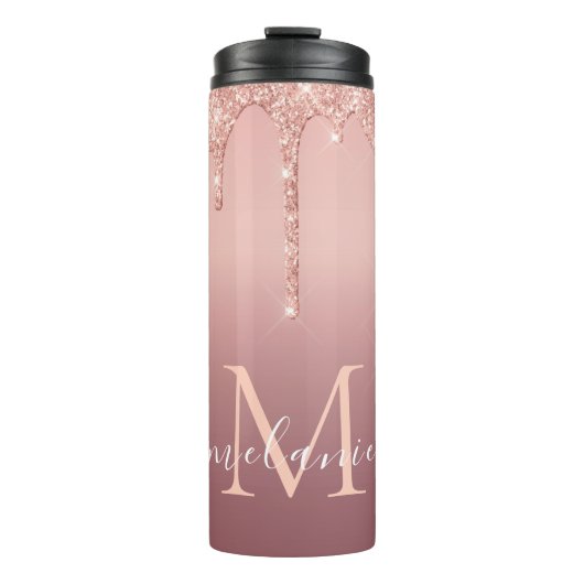 Roos Gold Custom Letter naam Thermische Tumbler Thermosbeker (Voorkant)