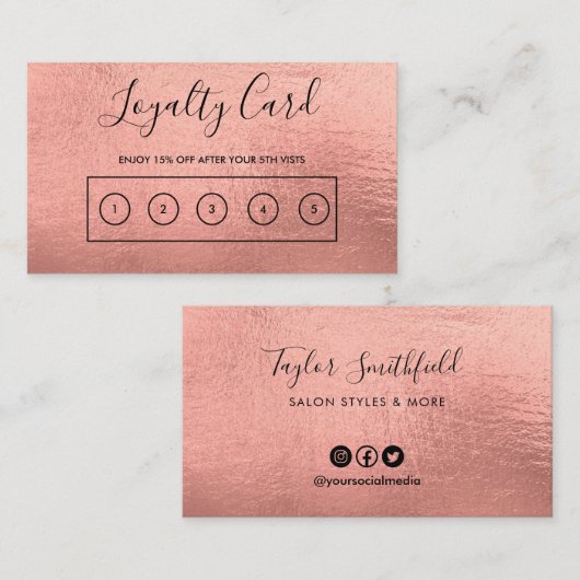 Roos Gold Custom Loyalty Kaart Visitekaartje (Voorkant / Achterkant)