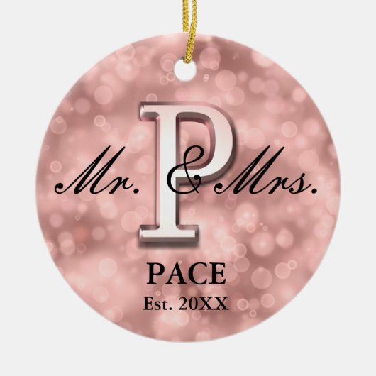 Roos Gold Custom Pas getrouwd Ceramic Ornament (Voorkant)