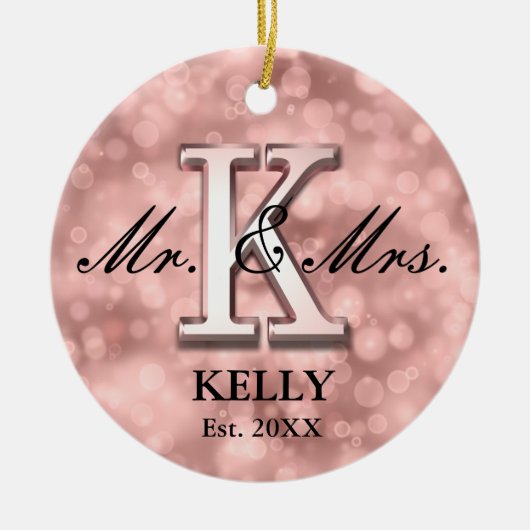 Roos Gold Custom Pas getrouwd Keramisch Ornament (Voorkant)