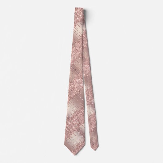 Roos Gold Custom Text Stropdas Blush Glitter Drips (Voorkant)