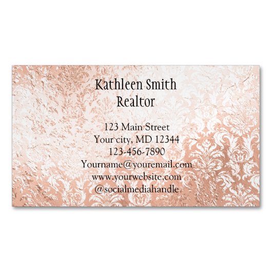 Roos Gold Damask Elegant Feminine Magnetisch Visitekaartje (Voorkant)