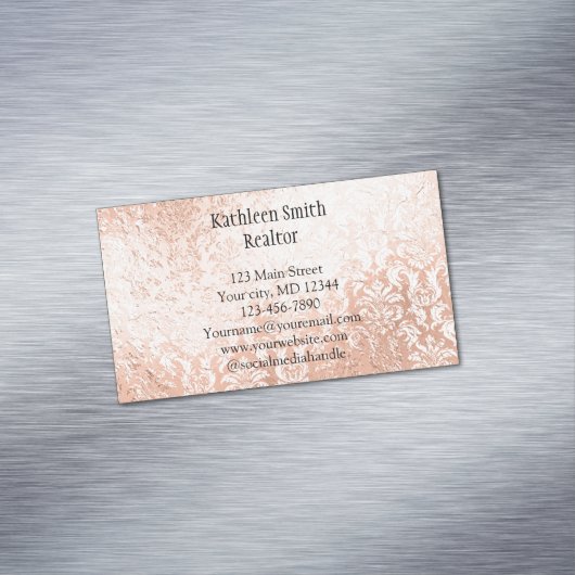 Roos Gold Damask Elegant Feminine Magnetisch Visitekaartje (Voorbeeld)