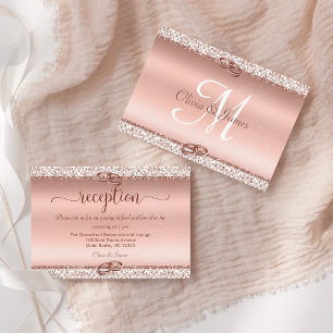 Roos Gold Damask Elegant Wedding Reception Informatiekaartje