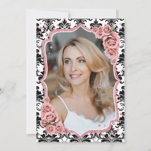 Roos Gold Damask Foto 50e Verjaardag Kaart (Achterkant)