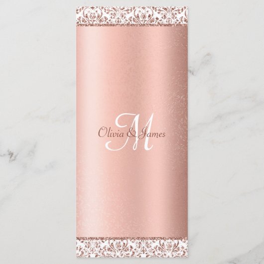 Roos Gold Damask Glitter Elegant Wedding Menu (Achterkant)