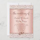 Roos Gold Damask Glitter Monogram Elegant Wedding Kaart (Voorkant)