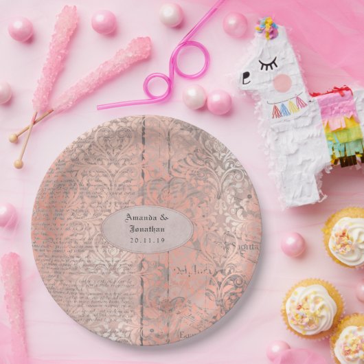 Roos Gold Damask Krantenpapier Bruiloft Papieren Bordje (Feest)