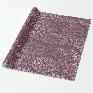 Roos Gold Damask op Paars Cadeaupapier