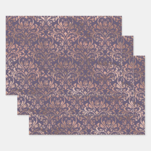 Roos Gold Damask op Paars Inpakpapier Vel