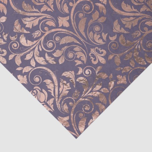 Roos Gold Damask op Paarse ontkoppeling Tissuepapier (Detail)