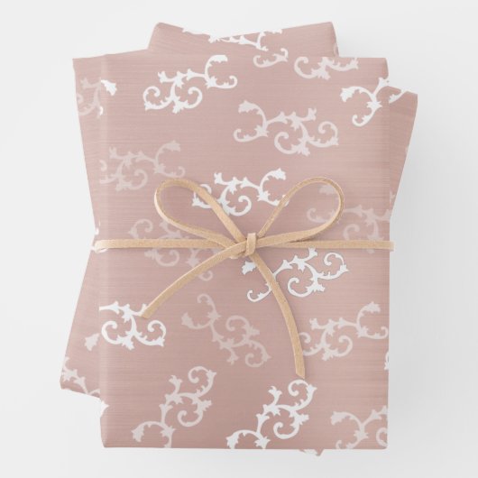  Roos Gold Damask Patroon Inpakpapier Vel (In situ)