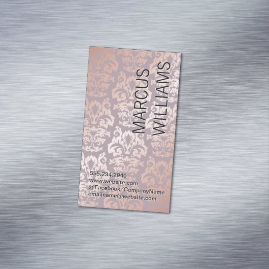 Roos Gold Damask Patroon Magnetisch Visitekaartje (Voorbeeld)