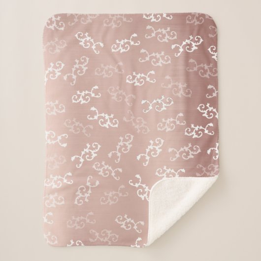 Roos Gold Damask Patroon Sherpa Deken (Voorkant)