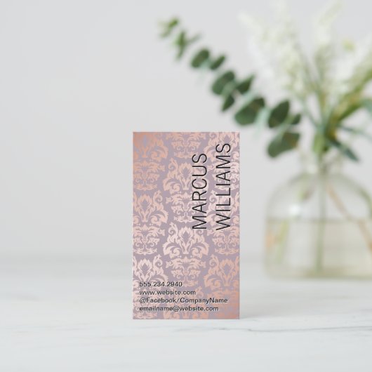 Roos Gold Damask Patroon Visitekaartje (Staand voorkant)