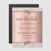 Roos Gold Damask Script Weddenschap Save the Date Magnetische Uitnodiging (Voorkant / Achterkant)