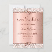 Roos Gold Damask Script Weddenschap Save the Date Magnetische Uitnodiging (Voorkant)