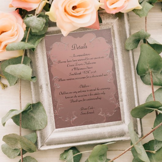  Roos Gold Damask Wedding - Gegevens Informatiekaartje