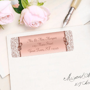 Roos Gold Damask Wedding Return Address Etiket