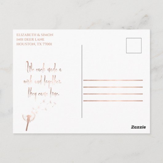 Roos Gold Dandelion Fluff Simple en Elegant Briefkaart (Achterkant)
