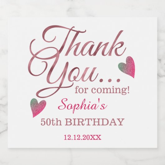 Roos Gold Dank u 50ste Verjaardagsfeestgunsten Sparkling Wijnetiket (Enkel label)