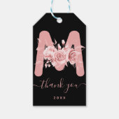 Roos Gold Dank u Bloemen Waterverf Monogram Cadeaulabel (Voorkant)