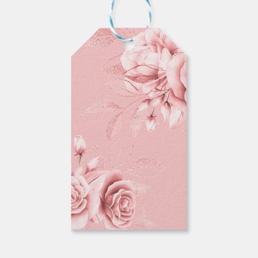 Roos Gold Dank u Bloemen Waterverf Monogram Cadeaulabel (Achterkant)