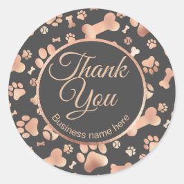 Roos Gold Dank u Dog Business Paw Print Ronde Sticker
