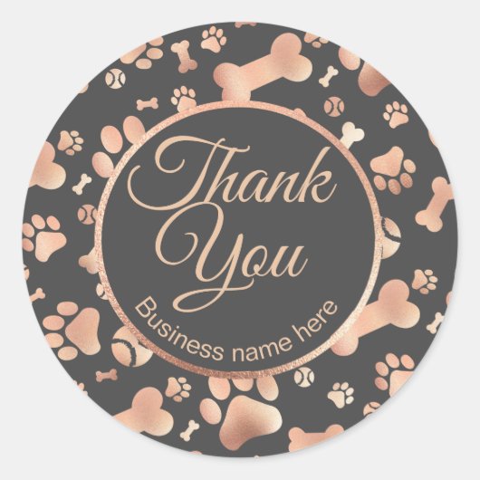 Roos Gold Dank u Dog Business Paw Print Ronde Sticker (Voorkant)
