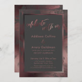 Roos Gold & Dark Grey Marble Celebrate met ons Kaart (Voorkant / Achterkant)