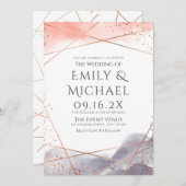 Roos Gold Dawn Waterverf Geometric Modern Wedding Kaart (Voorkant / Achterkant)