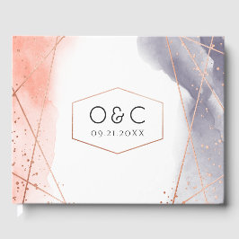 Roos Gold Dawn Waterverf Geometrische bruiloft Gastenboek