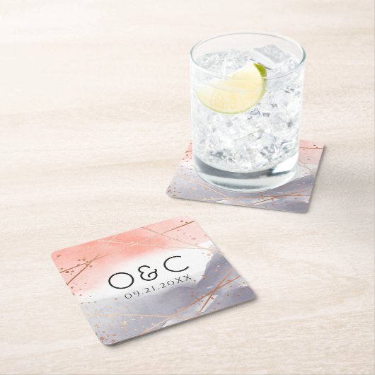 Roos Gold Dawn Waterverf Geometrische bruiloft Kartonnen Onderzetters (Insitu)