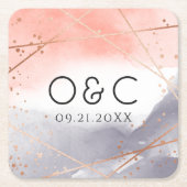 Roos Gold Dawn Waterverf Geometrische bruiloft Kartonnen Onderzetters (Voorkant)