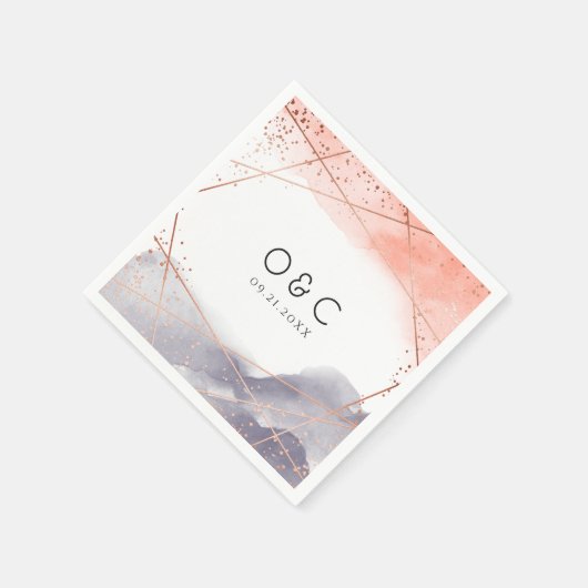 Roos Gold Dawn Waterverf Geometrische bruiloft Servet (Hoek)