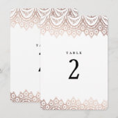 Roos Gold Delicate Lace Wedding Table Number Kaart (Voorkant / Achterkant)