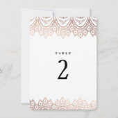 Roos Gold Delicate Lace Wedding Table Number Kaart (Achterkant)