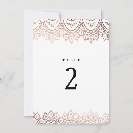 Roos Gold Delicate Lace Wedding Table Number Kaart (Achterkant)