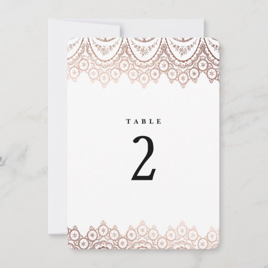 Roos Gold Delicate Lace Wedding Table Number Kaart (Voorkant)