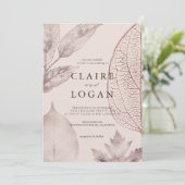 Roos Gold Delicate Leaves Pink Beige Wedding Kaart (Staand voorkant)